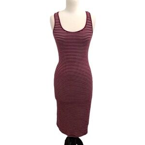 AMBIANCE apparel burgundy/white striped stretch midi dress in women’s size small